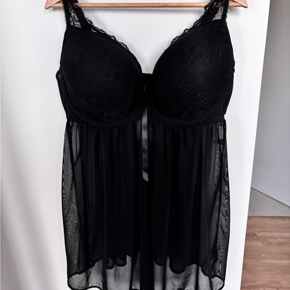 Black Sheer Babydoll Chemise with Bra